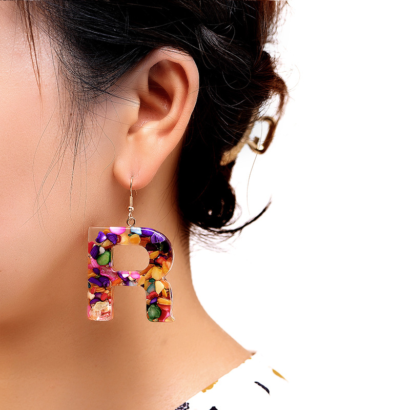 Colorful Resin Colored Shell Letter Earrings