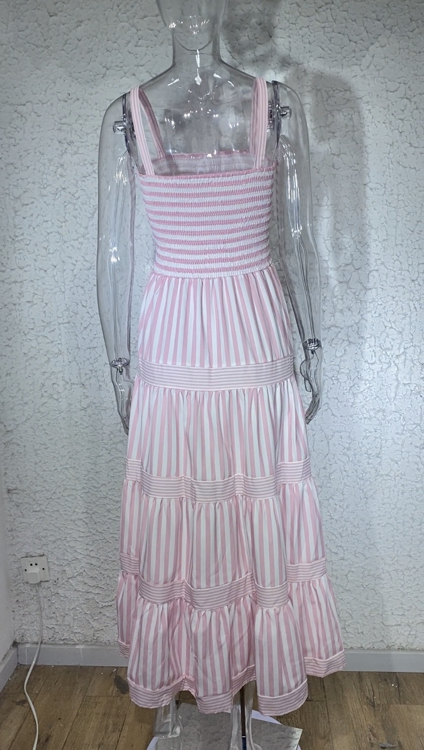 Striped Printed Suspenders Waist-tight Holiday Dress Women