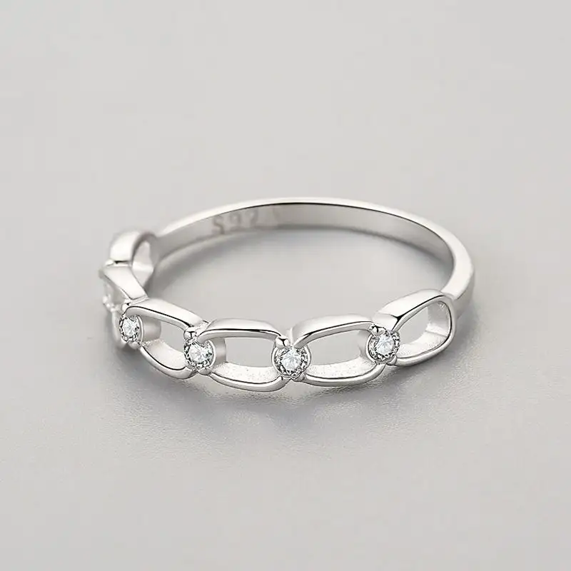 Women's Sterling Silver Chain Micro Set Zircon Ring
