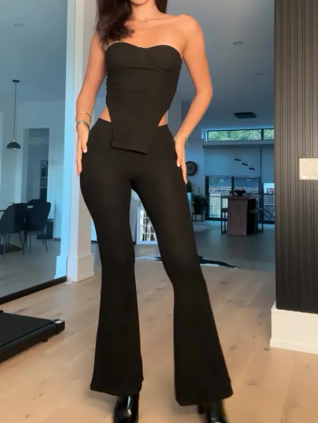 Black Tube Top & Bell Bottom Pants Suit Black - Shop at LoveMi