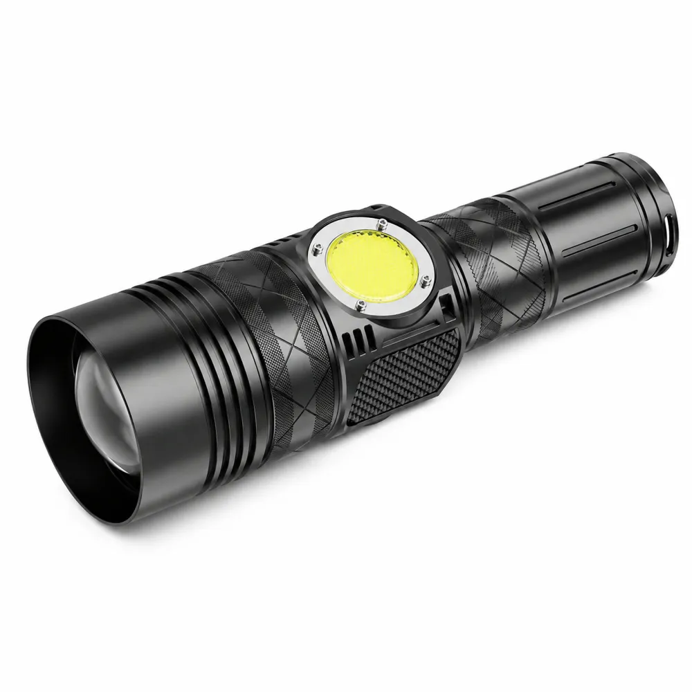 Rechargeable White Laser Zoomable Battery Display LED Flashlight W5255B Black 2000LM For Camping Outdoor Emergency