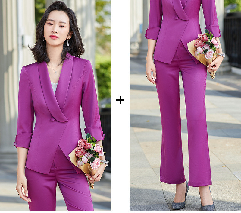 Pure Color Temperament Commuter Suit White Collar Trousers Casual