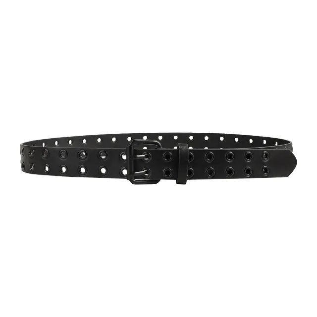 Men's And Women's Double buckle Cutout Hip Hop Trend Metal Cutout Punk Belts Black - Shop at LoveMi