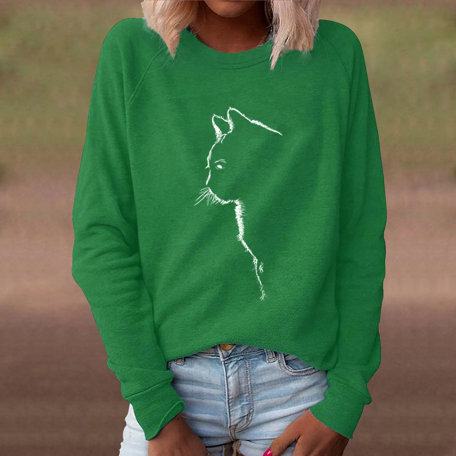 Knitted Long Sleeve Animal Print Round Neck Women's Casual T-shirt Women