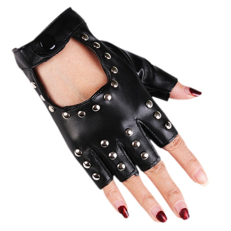 Women's Half Finger Gloves Show Short Half Punk Rivet Pole Dancing Fingerless