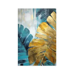 Handmade Oil Painting Canvas Wall Art Decoration Green And Golden Banana Large Leaves For Home Decor Rolled Frameless Unstretched Painting - Withou... - View 1