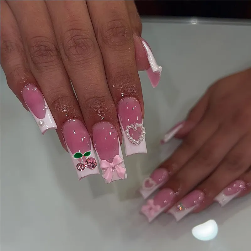 Cherry Bow Nail Art, Long Length Water
