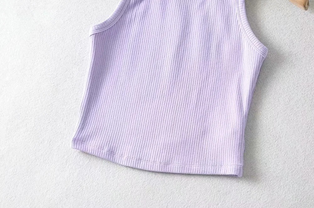 Women's Solid Color Threaded Round Neck Vest