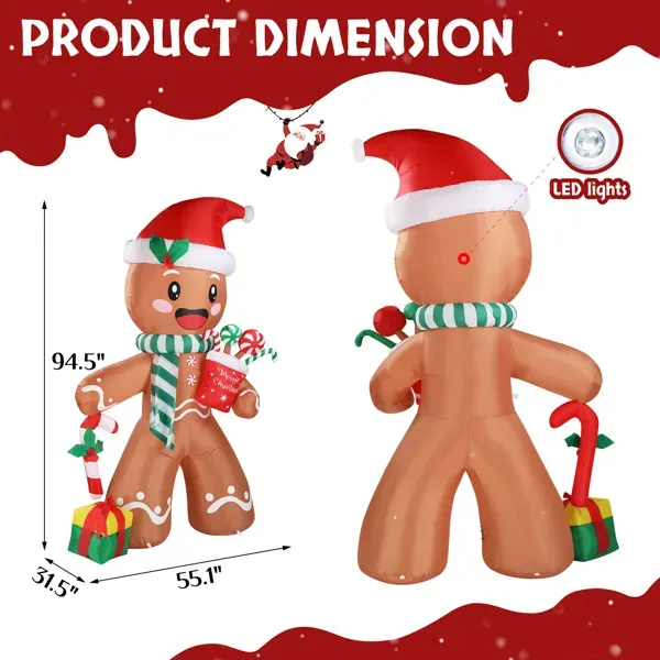 7.9 FT Lighted Christmas Inflatable Decoration, Inflatable Gingerbread Man Outdoor Decoration, Funny Blow Up Yard Decorations With Built in LED Lig... Default Title - Shop at LoveMi