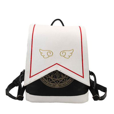Cartoon Student Cute Embroidered Wings PU Backpack Black - Shop at LoveMi