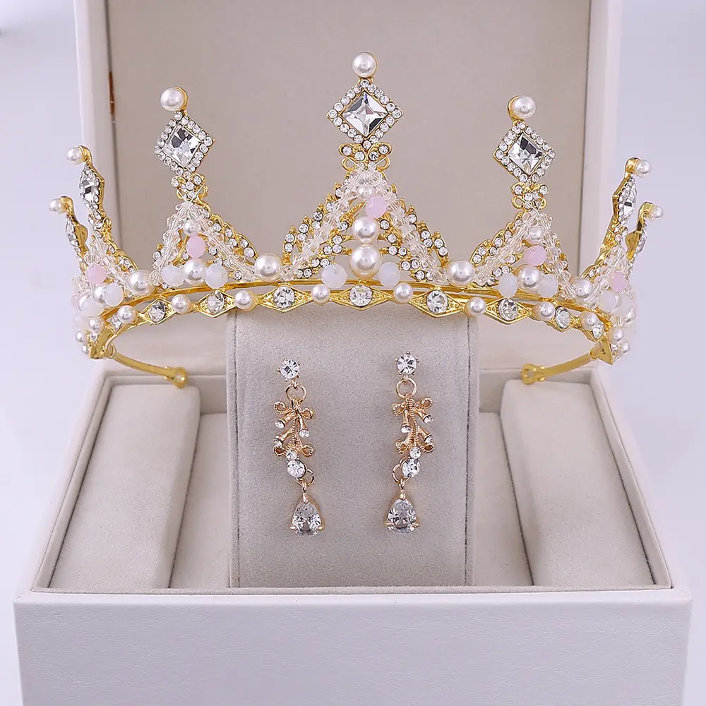 Korean Style Bridal Crown Earring Set