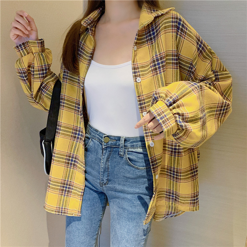 Title 6, Retro Loose Plaid Shirt Women