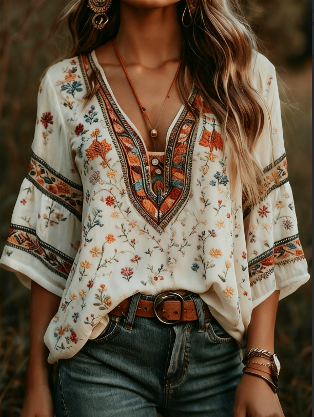 Women's Bohemian Retro Floral T-Shirt