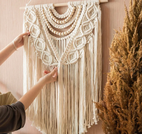 Hand-woven Diamond Wooden Bead Tapestry - Image 4