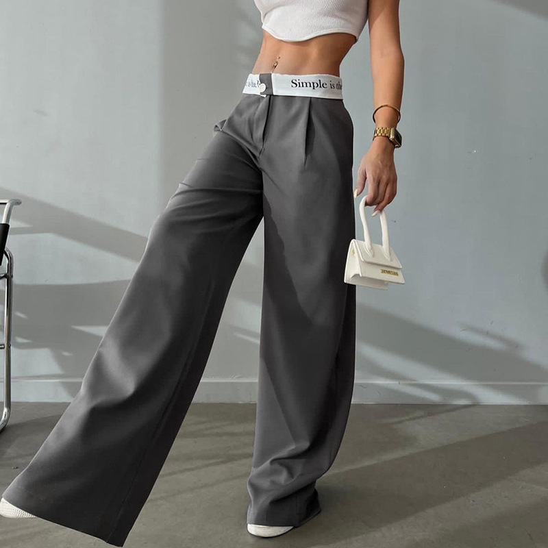 Title 2, Knitted High Waist Contrast Color Loose Trousers