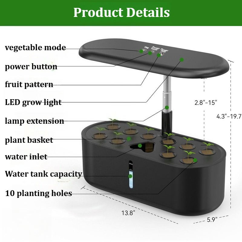 10 Pods Hydroponics Growing System Indoor Herb Garden Kit With LED Grow Light — image 9