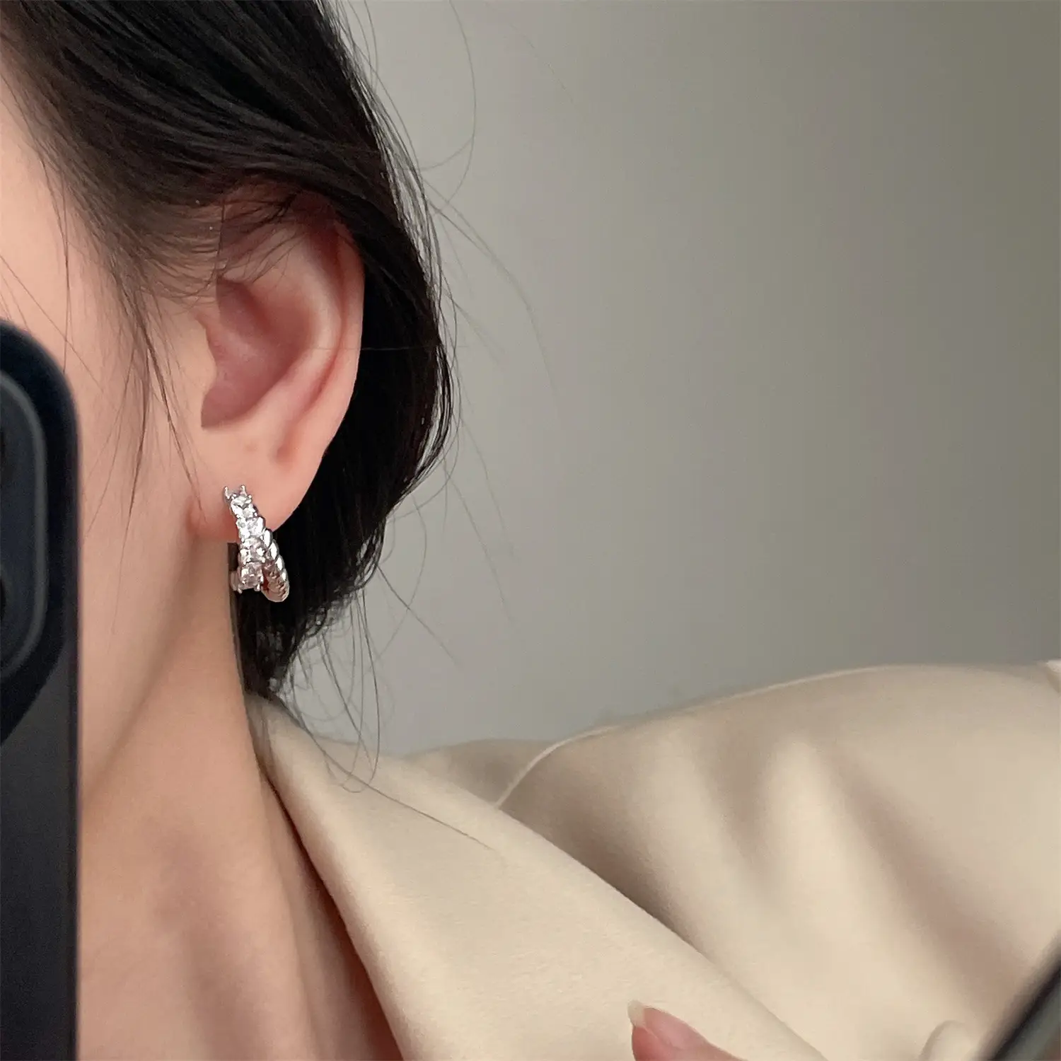 S925 Silver Zircon Twist Earrings