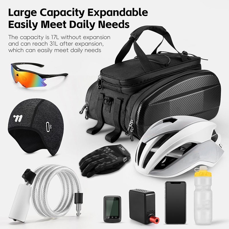 General Bicycle Rear Bag Hard Shell Expandable Bike Pannier Rack Pack — image 12