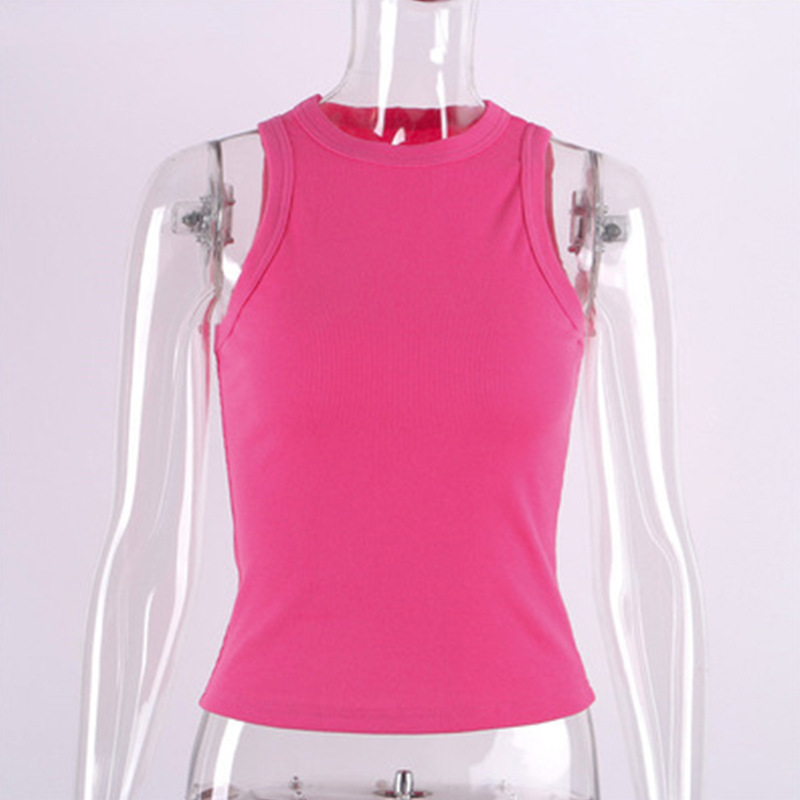 Slim Fit Short Slim Rib Knit Neck Shirt Top Women's Tank Top