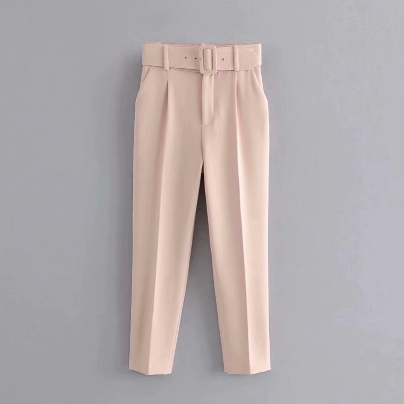 Summer New Style Simple And Fashionable Long Pants With Belt Apricot - Shop at LoveMi