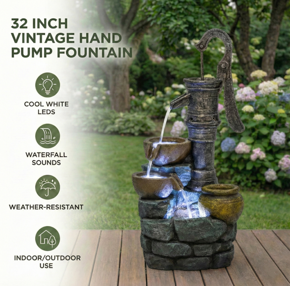 32inch H Large Outdoor Fountains With Vintage Pump Ideal For Patio Yards Outdoor Gardens And Home Art Decor Crafted From Weather-Resistant Materials For Year-Round Use — foto 5