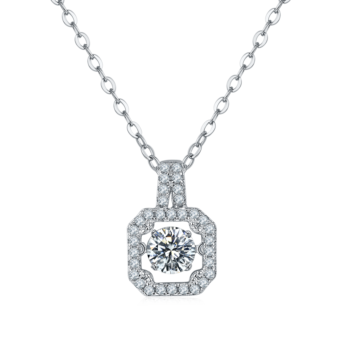 S925 Sterling Silver 0.5ct D Color VVS1 Moissanite Square Halo Necklace 45cm Platinum Plated GRA Certified Gift Box