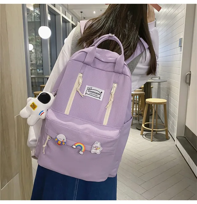 Junior High School Students Backpack Campus Small Nylon Cloth Purple - Shop at LoveMi