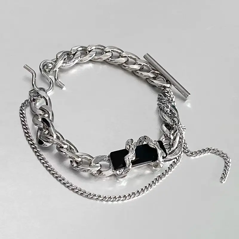 Black Zircon Double Layered Titanium Steel Bracelet