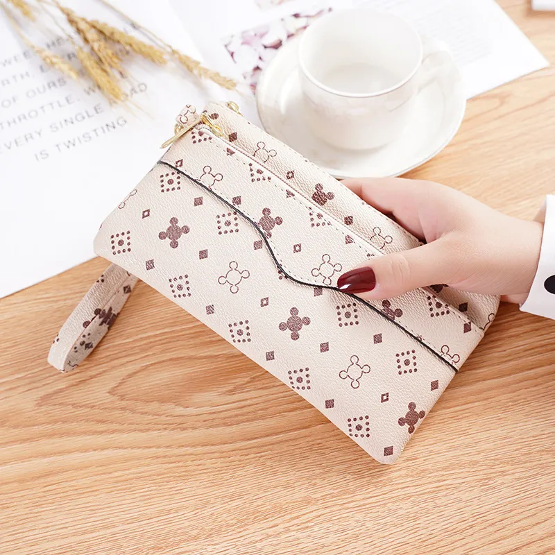 Fashion Printed Female Bag Clutch Bag Leather Mobile Phone Bag Women - Beige