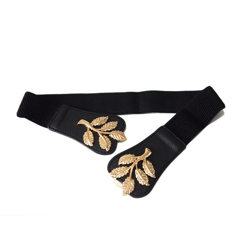 Ladies Allmatch Decorative Leaf Elastic Elastic Waistband