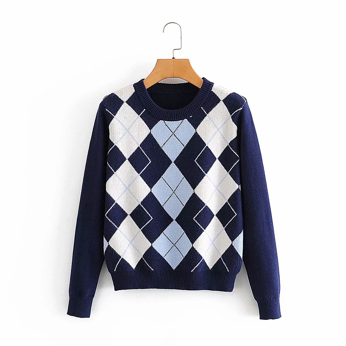 Title 5, Diamond lattice pullover sweater female ins net...