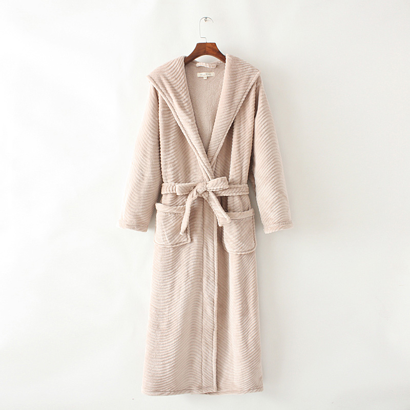 Title 12, Solid Color Extended Hooded Flannel Bathrobe