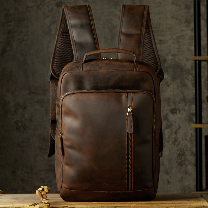 Handmade retro mad horse leather backpack (brown)
