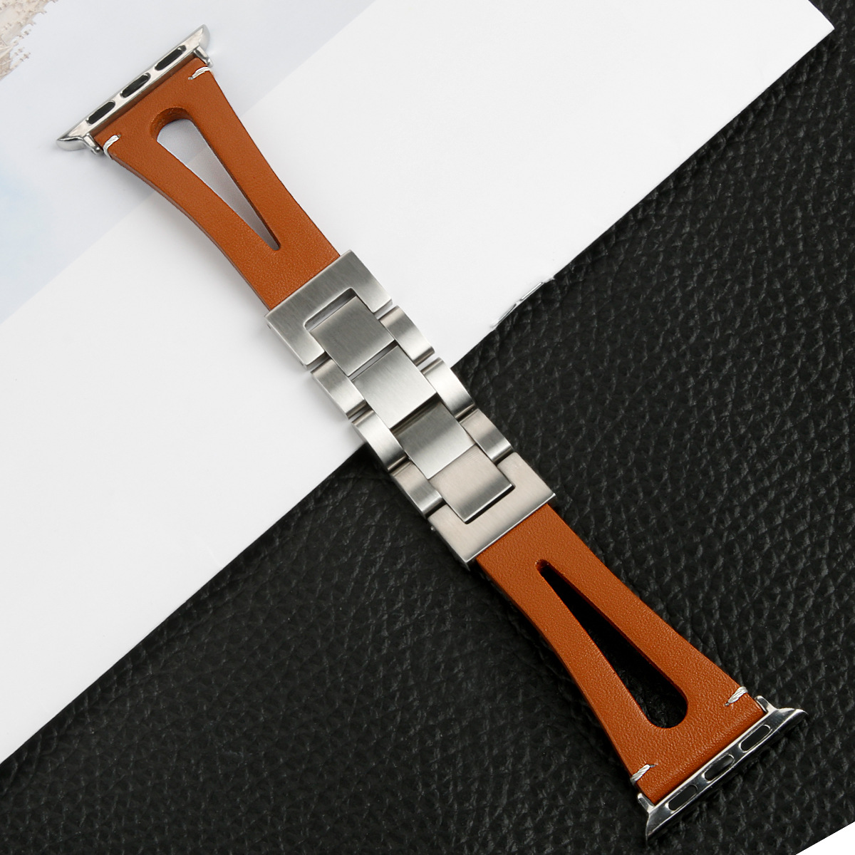 IwatchSE Metal Stainless Steel Chain Leather Strap