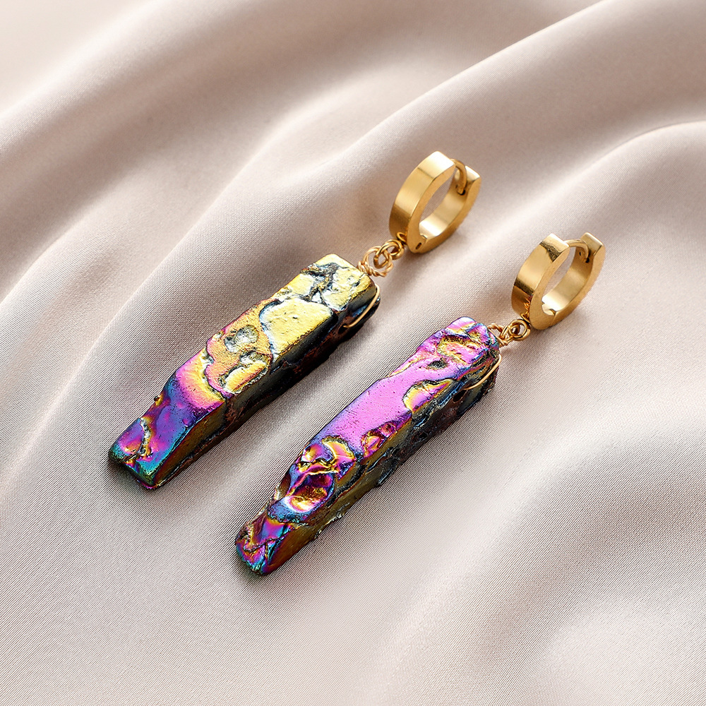 Fashion Irregular Stone Color Plated Stainless Steel Ear Buckles