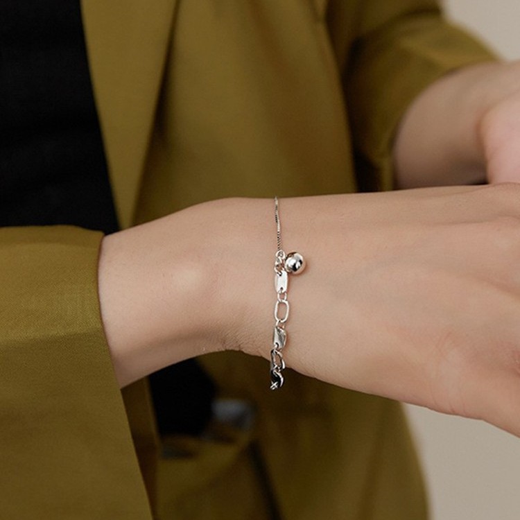 Punk Chain Instagram Niche Sterling Silver 925 Flake Beads Pendant Bracelet