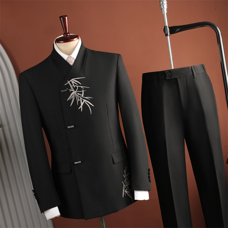 Men's New Chinese-Style Bamboo Leaf Embroidery Set