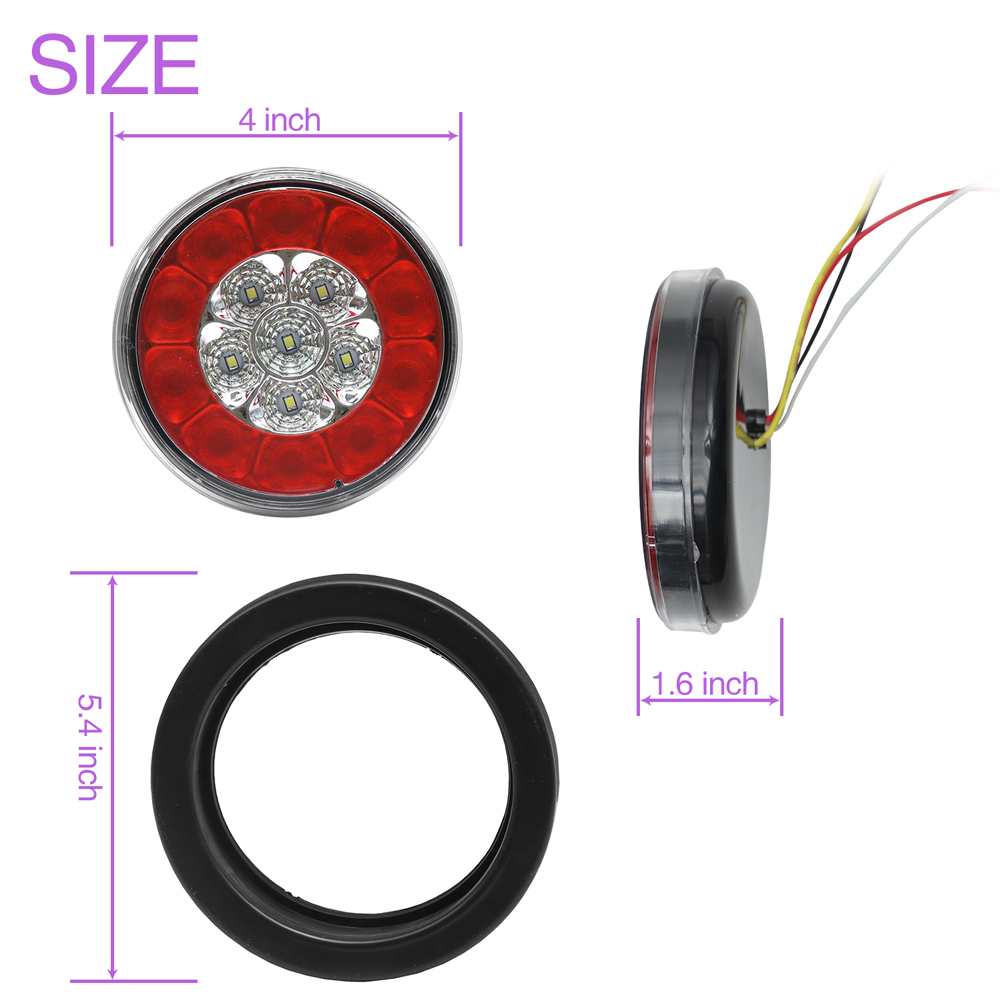 Truck Universal Small Taillight American Version, 16 LED Dual Color Rubber Ring Round Light ,12V, 4-pack - Image 4
