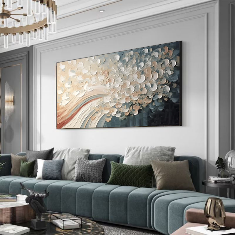 Hand-Painted Modern Home Decor Wall Art Picture White Cherry Blossom Tree Thick Palette Knife Oil Painting On Canvas Decoration