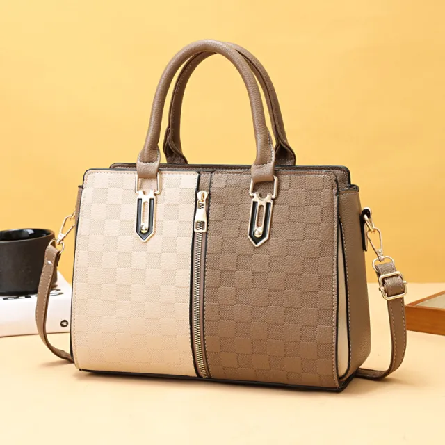 Simple Large Capacity Women's Contrast Color Ins Fashion Korean Style Shoulder Women's Crossbody Handbag Khaki - Shop at LoveMi
