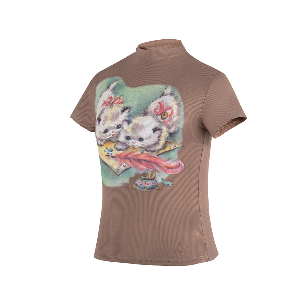 Title 7, T-shirt gatto con stampa a inchiostro bianco a ...