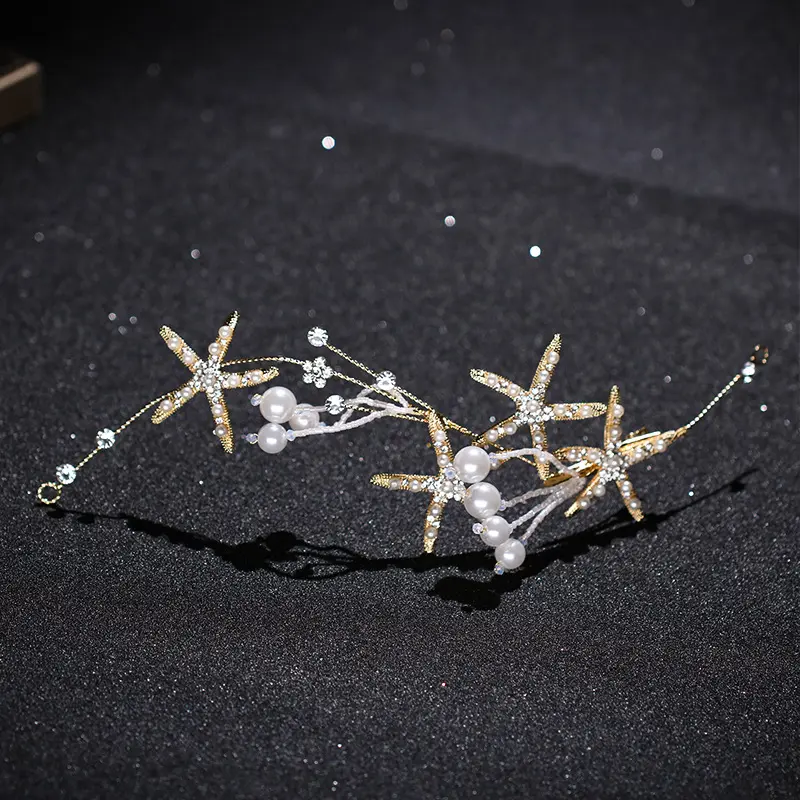 Beautiful Diamond Headband Starfish Pearl Hair Ornament