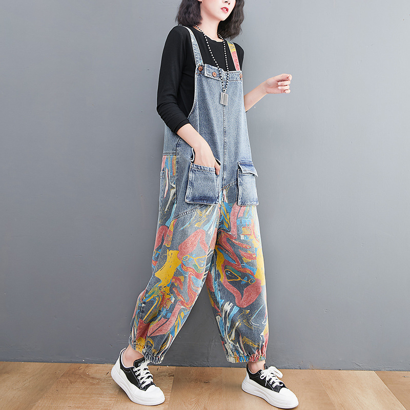 Title 7, New Spring Printed Jean Suspenders For Women