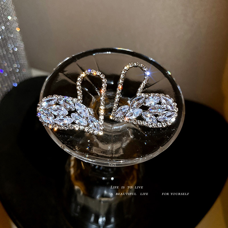 Silver Needle Diamond Zircon Hollow Love Earrings Female Exaggerated