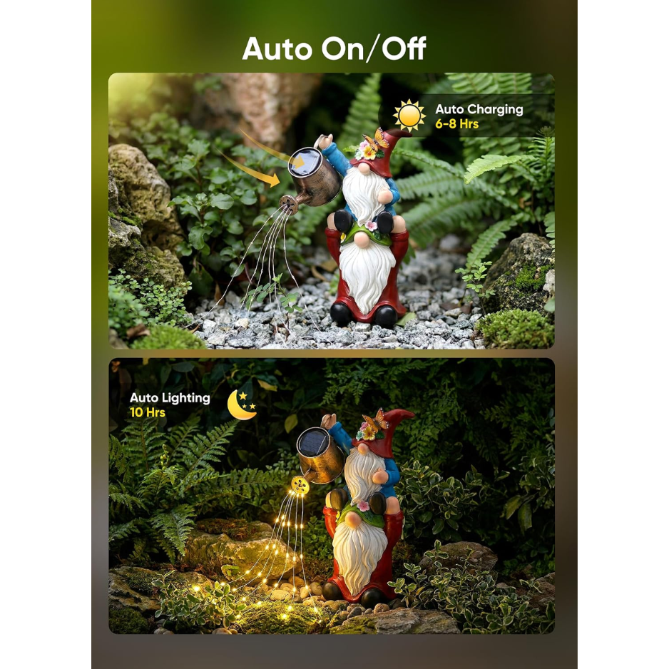 Solar Garden Gnomes Outdoor Statue Birthday Gifts For Women Hand Painted Resin, IP65 Waterproof Garden Decor For Patio Lawn Yard Christmas 4