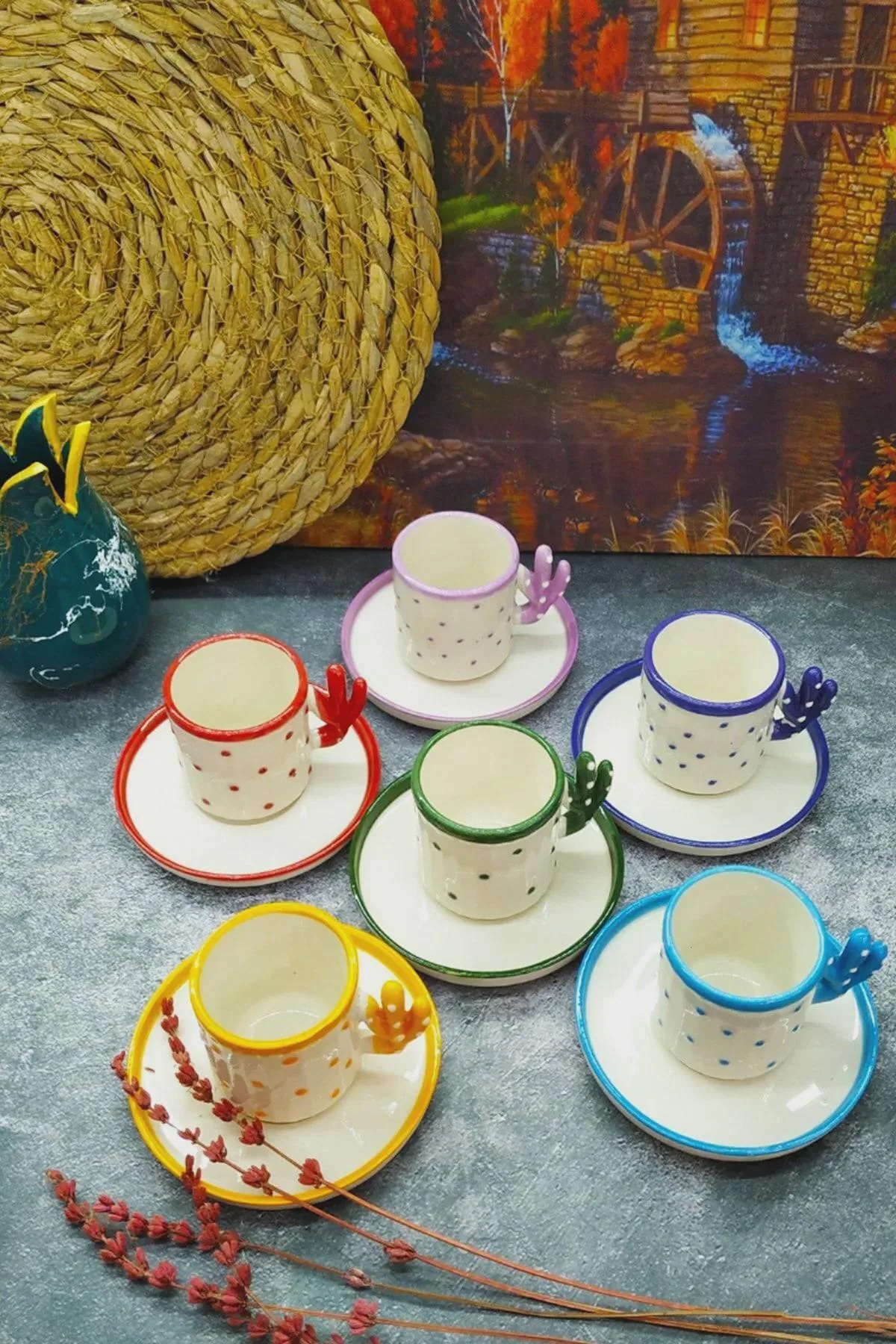 Handmade Cactus Turkish Coffee Cup Set For 6 With Boho Cactus Turkish Coffee... 5
