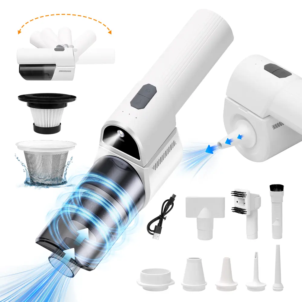 Handheld Vacuum Cordless Car Vacuum With Strong Suction Car Rechargeable 180 Foldable Inflator Portable Suction Low Noise