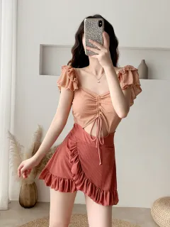 Conservative One-piece Slimming Belly Les Sexy Swimsuit - Orange - View 1