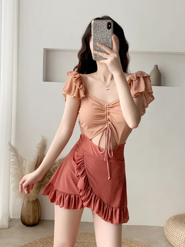 Conservative One piece Slimming Belly Les Sexy Swimsuit Orange - Shop at LoveMi