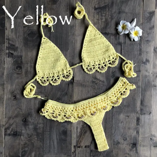 Beach Bikini Handmade Accessories Split Swimsuit Yellow - Shop at LoveMi